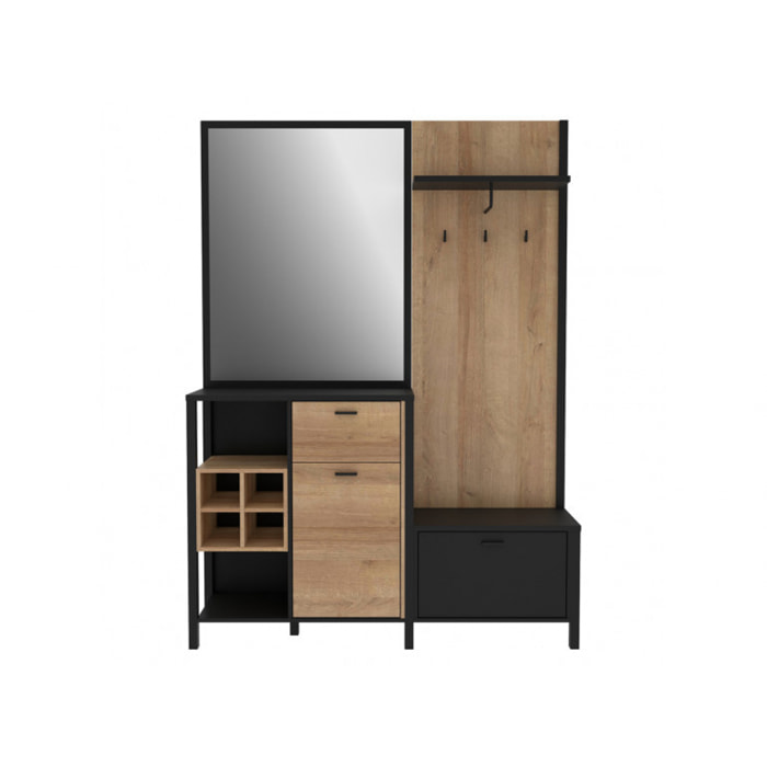 Vestiaire en bois effet chêne avec rangements et miroir - ROCK