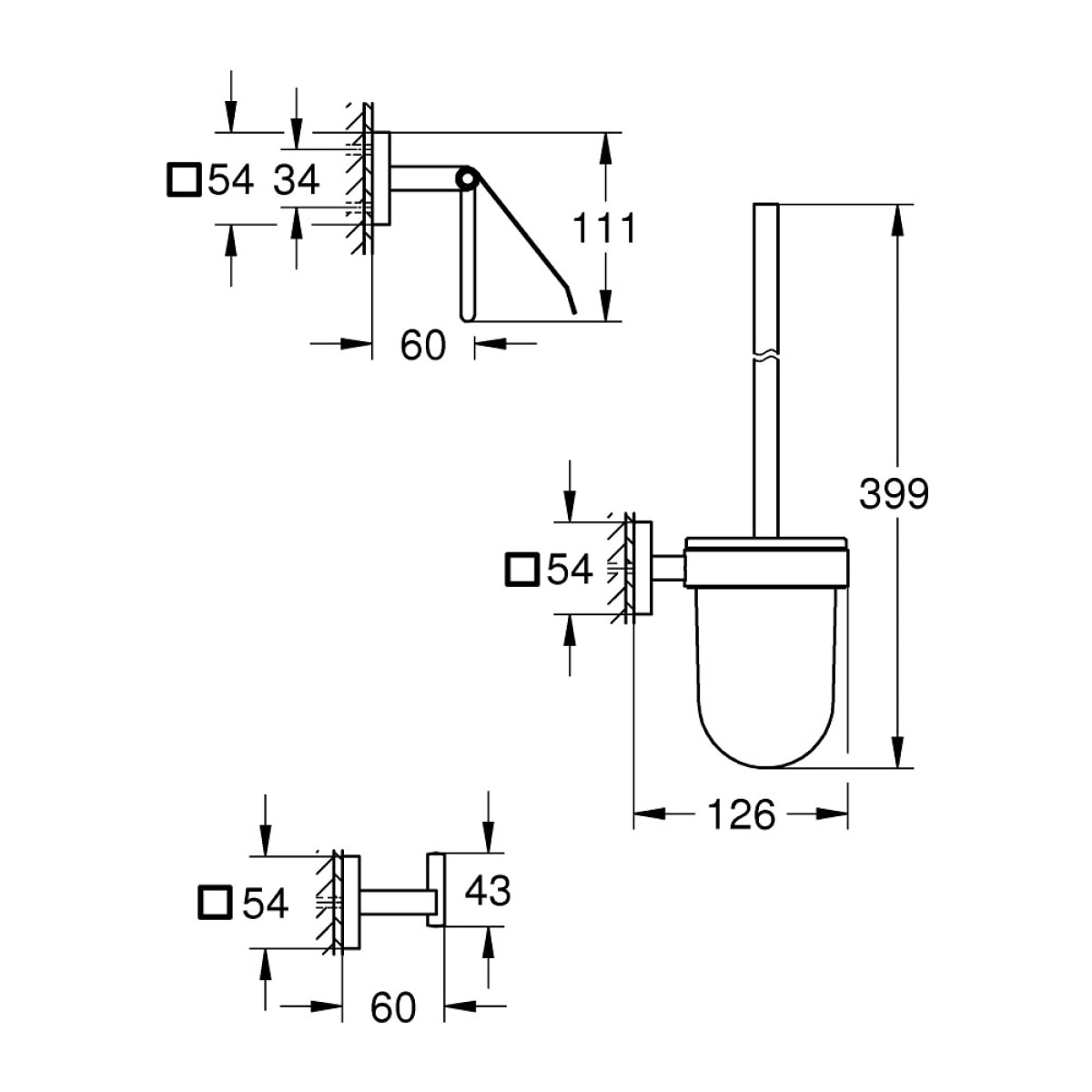 GROHE QuickFix - Start Cube - Set d'accessoires 3 en 1 pour WC - Finition Chromée 41123000 (à visser ou à coller)