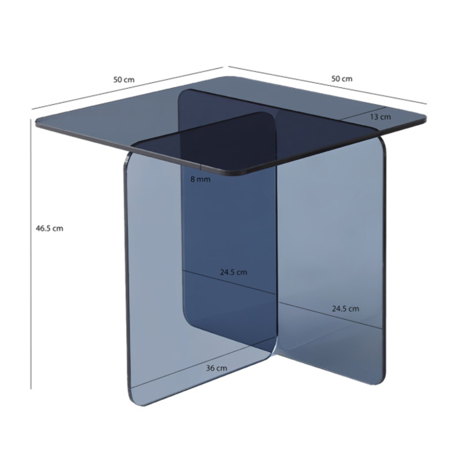 Table basse carrée en verre trempé teinté bleu - BENT