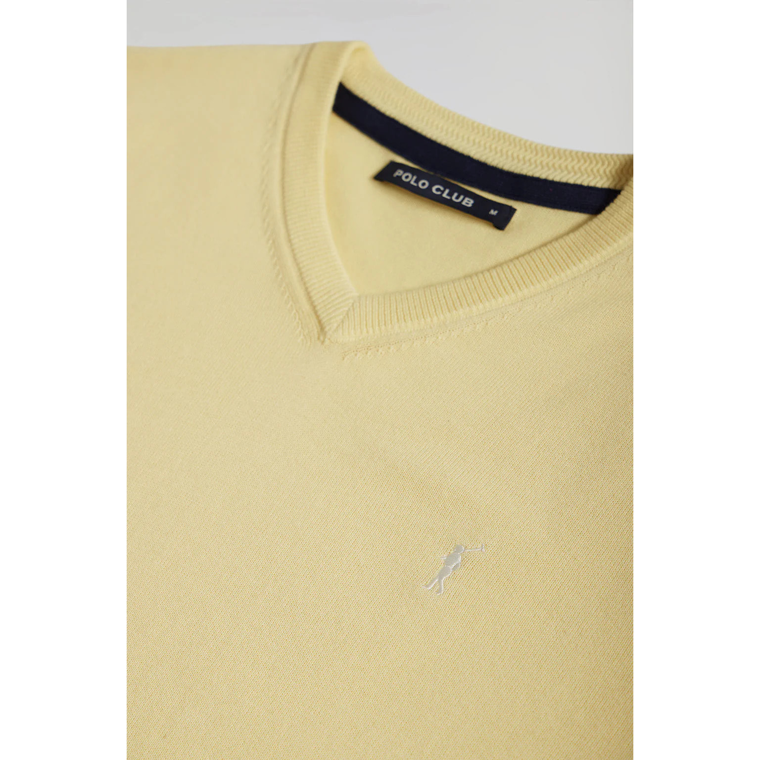 Jersey básico de cuello de pico amarillo suave con logo Rigby Go