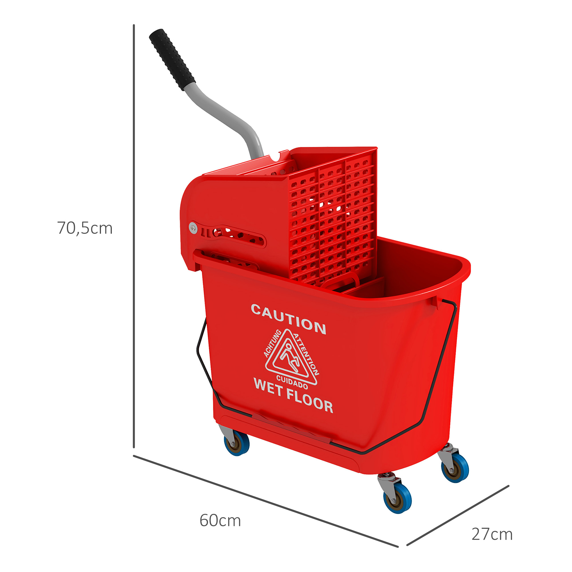 Cubo de Fregona con Ruedas Capacidad de 20 L Cubo de Fregar con Sistema de Escurridor Ruedas y Asa de Transporte para Doméstico y Comercial Rojo