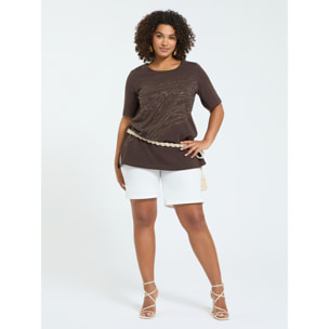 Fiorella Rubino - T-shirt in cotone con hotfix motivo zebrato - Marrone