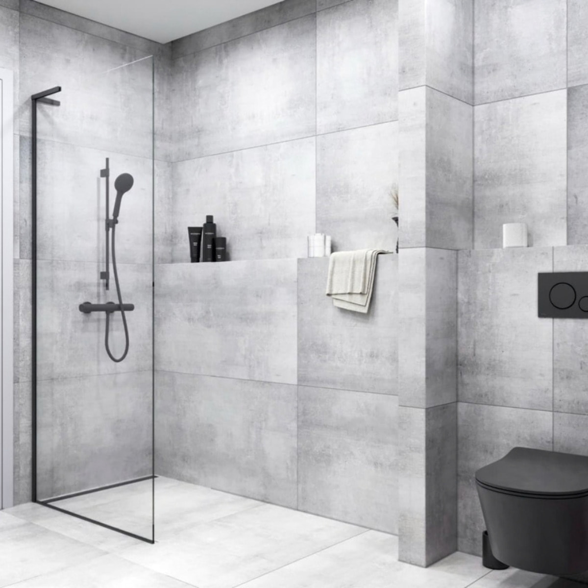 Set de douche style industriel - 3 fonctions, débit 7 l/min - tuyau flexible 70 cm, garantie 5 ans - noir mat