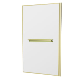 Pare baignoire Rabattable 75x130cm en Verre trempé - Porte-serviette et Etagère Or Doré Brossé