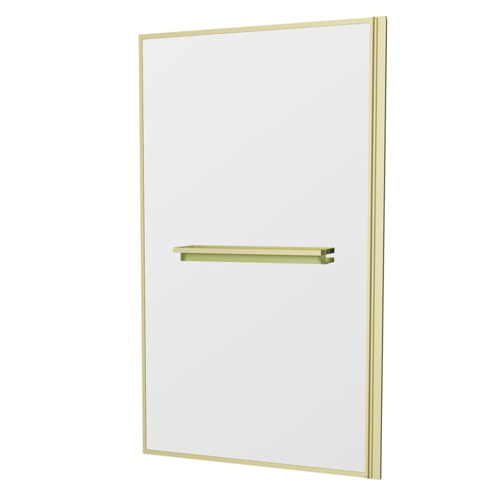 Pare baignoire Rabattable 75x130cm en Verre trempé - Porte-serviette et Etagère Or Doré Brossé