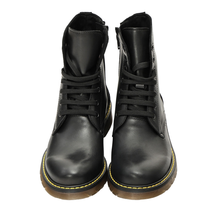 Anfibi in vera pelle con stringhe e lampo laterale