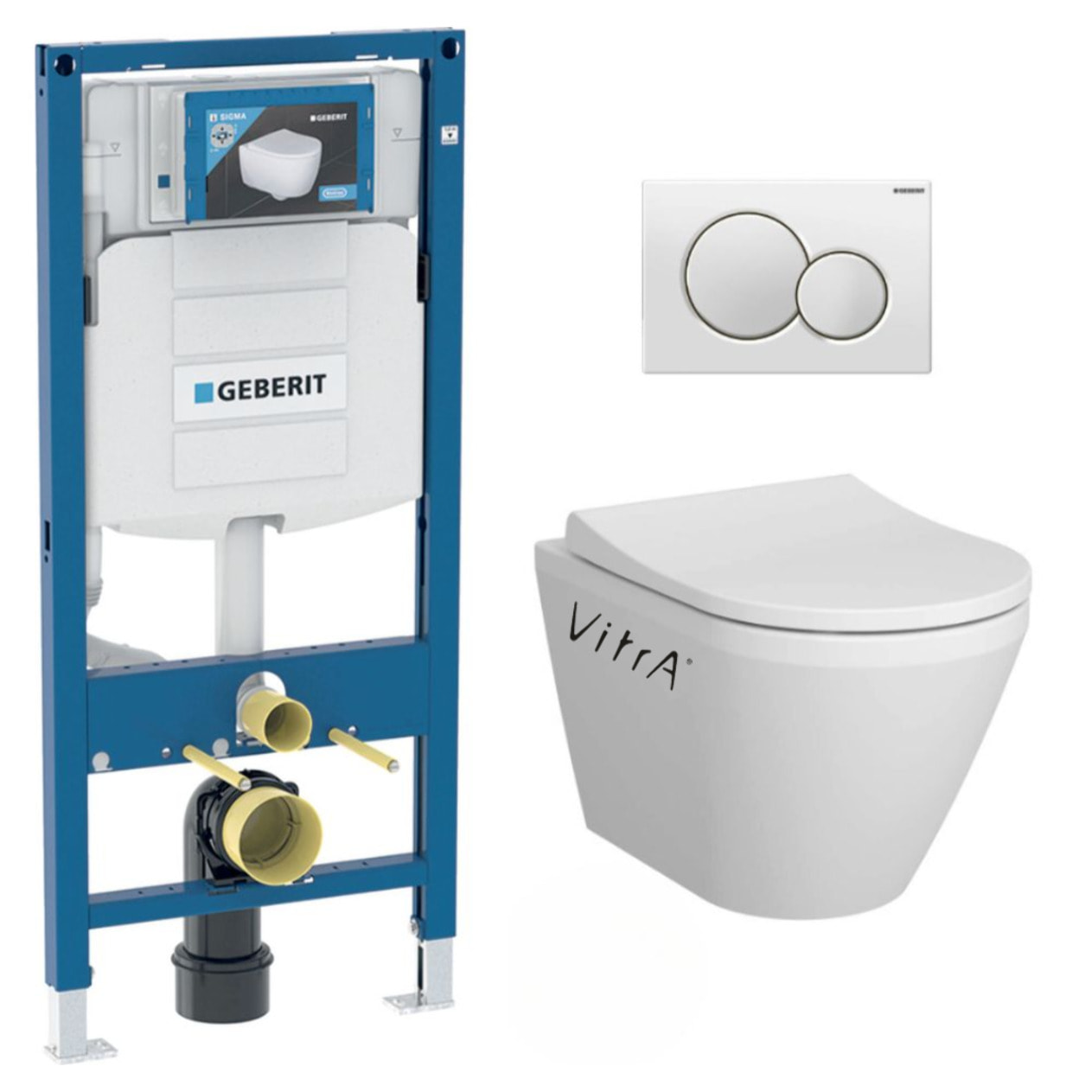 Pack WC Bâti-support + WC Vitra Integra fixations invisibles + Abattant softclose + Plaque blanche