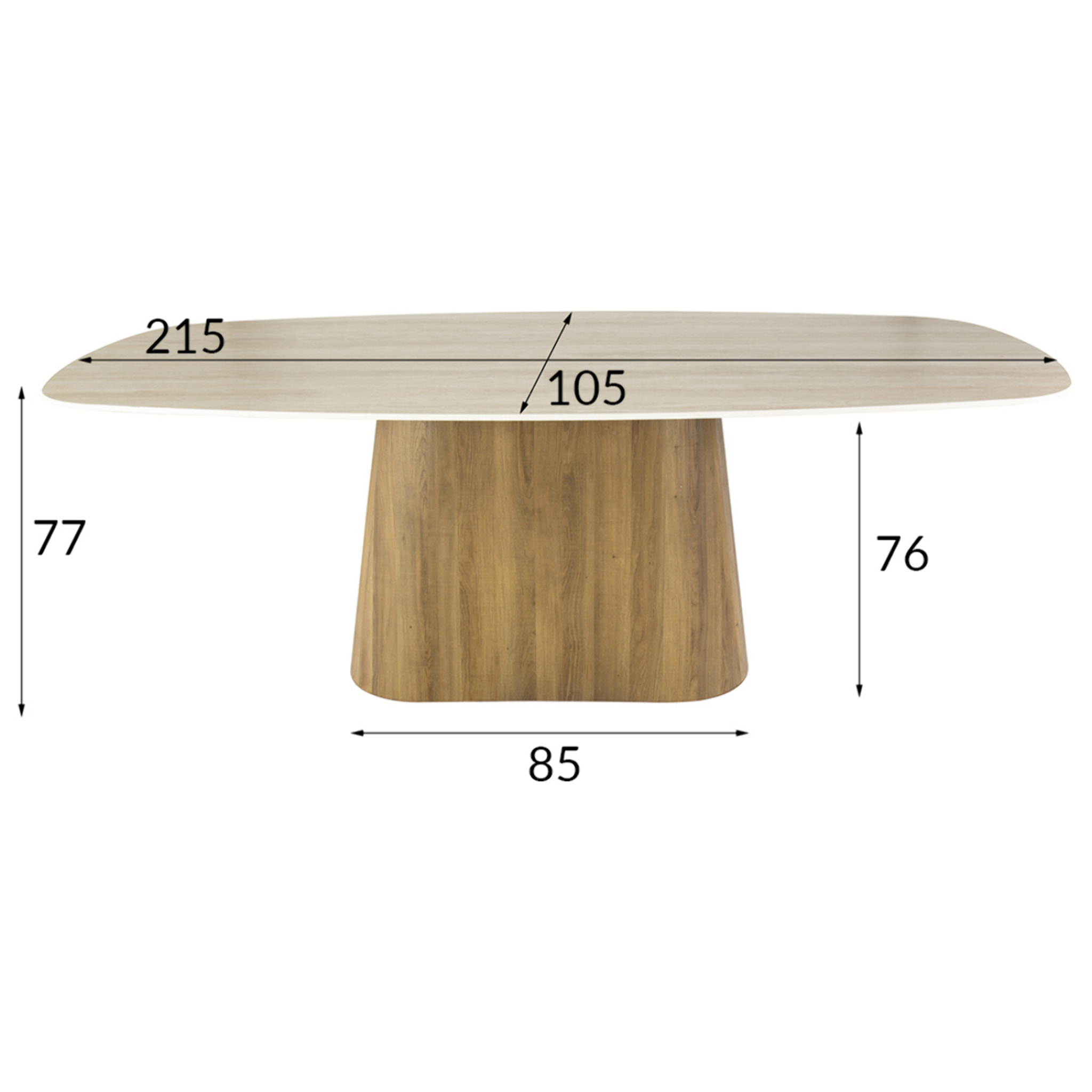Amara - table à manger - plateau effet travertin - 4 à 8 personnes - Bois / Beige