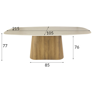 Amara - table à manger - plateau effet travertin - 4 à 8 personnes - Bois / Beige