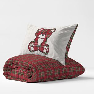 Parure copripiumino orsetto tartan inverno rosso 100% cotone