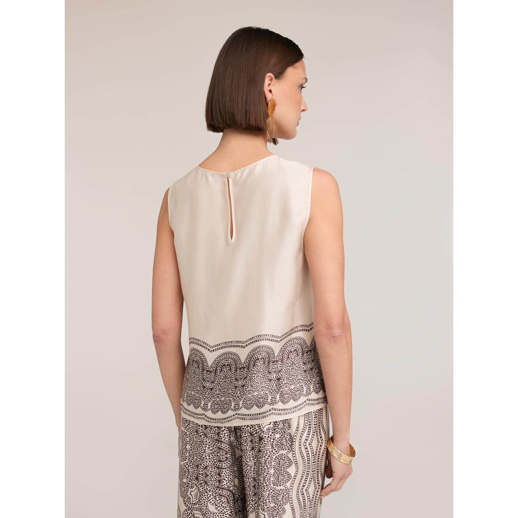 Motivi - Top de raso estampado paisley - Blanco