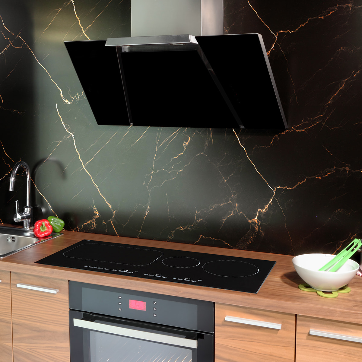 Sticker crédence adhésive - MARBRE NOIR CUIVRÉ - 60x200cm