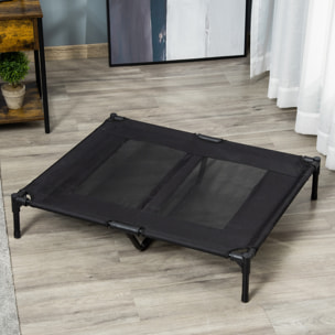 Cama Elevada para Perros Gatos Portátil Cama para Mascotas con Zona de Malla Transpirable y Tela Oxford para Interior Exterior 92x76x18 cm Negro