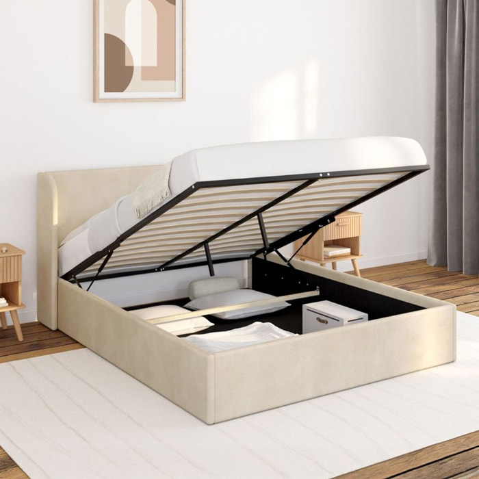 Lit coffre Lucia 140x190cm velours beige