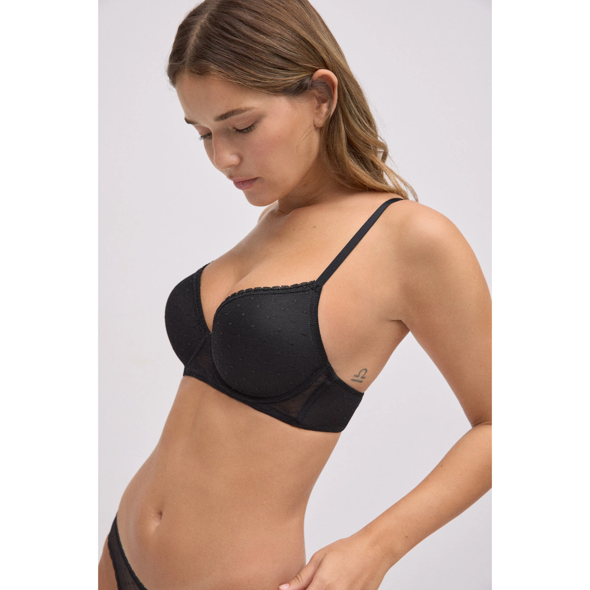 Reggiseno push-up plumetis nero, coppe B e C