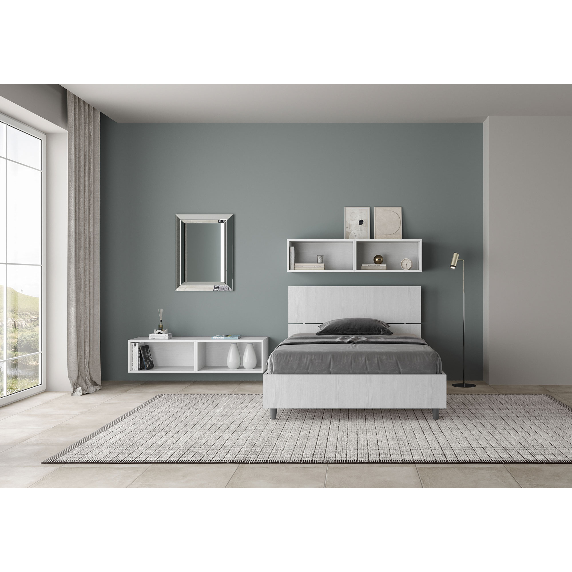 Letto una piazza e mezza con rete 120x200 testata dritta bianco frassino Demas