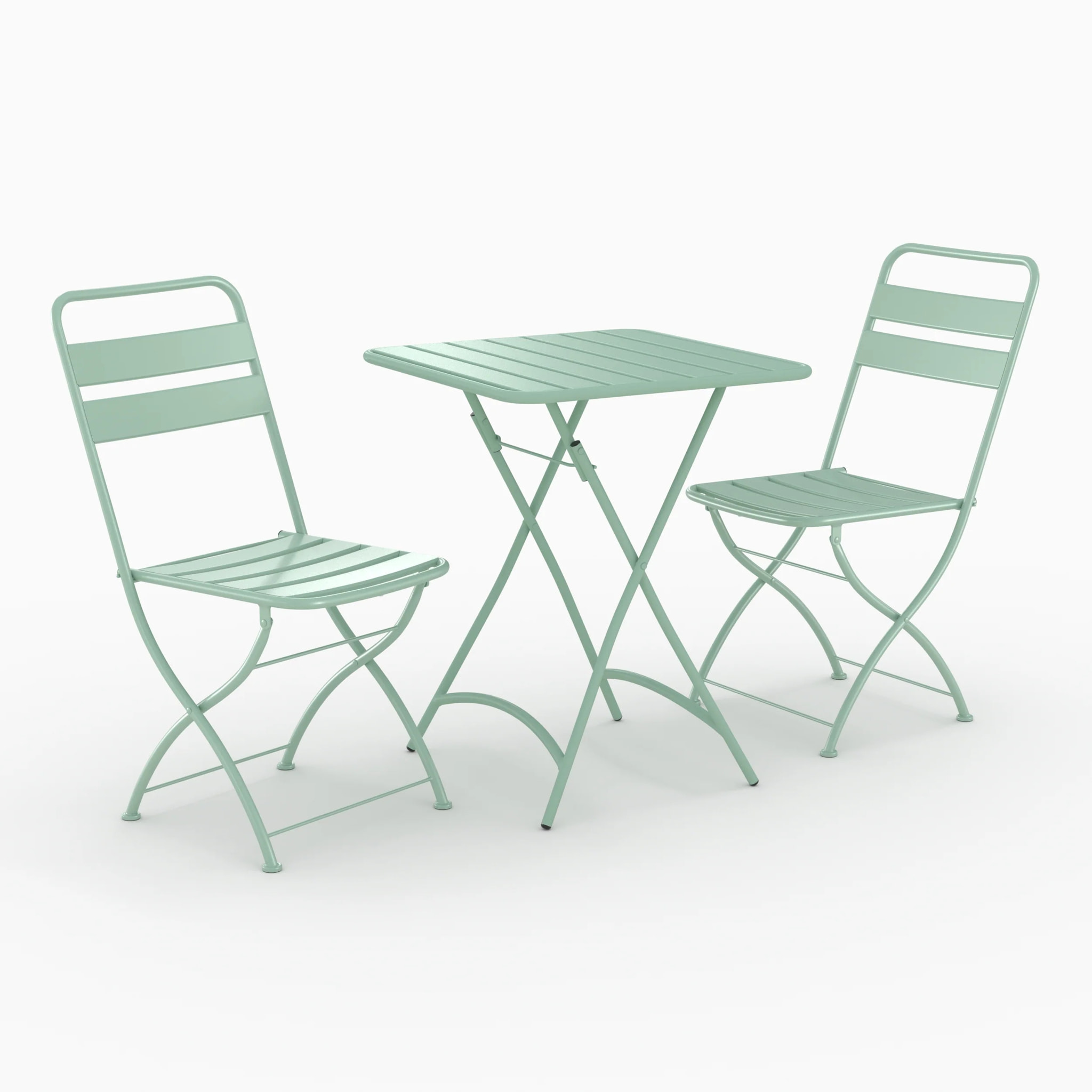Table et chaises de jardin 2 personnes en métal vert - Yumi