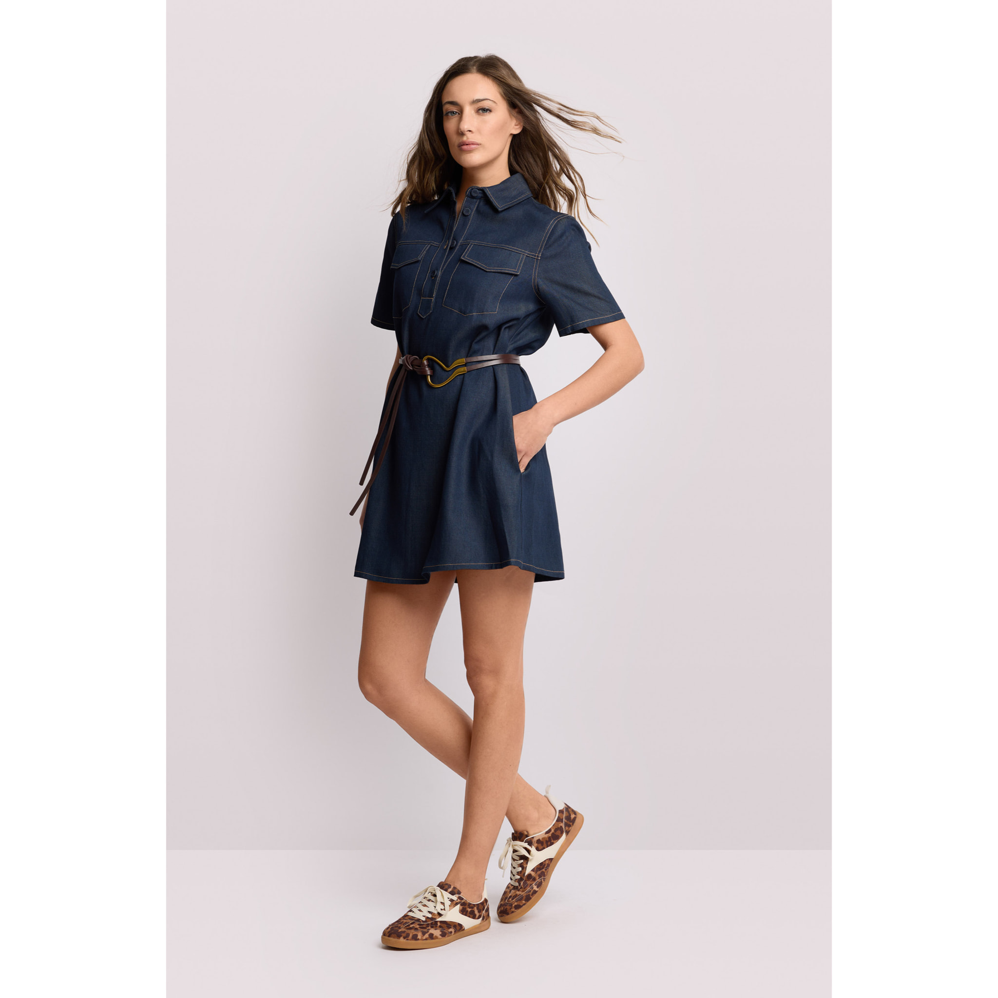 Kocca - Shirt dress con cintura Donna, Tinta unita, Colletto di camicia
