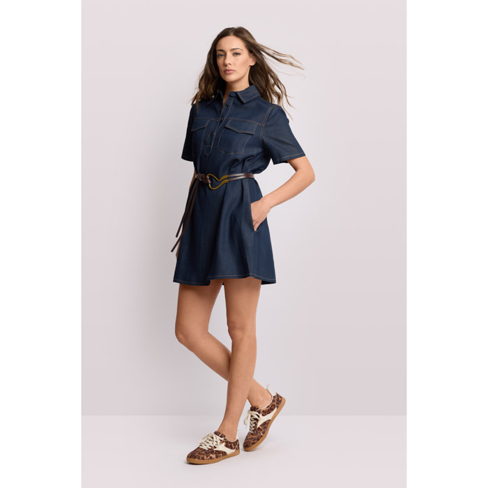 Kocca - Shirt dress con cintura Donna, Tinta unita, Colletto di camicia
