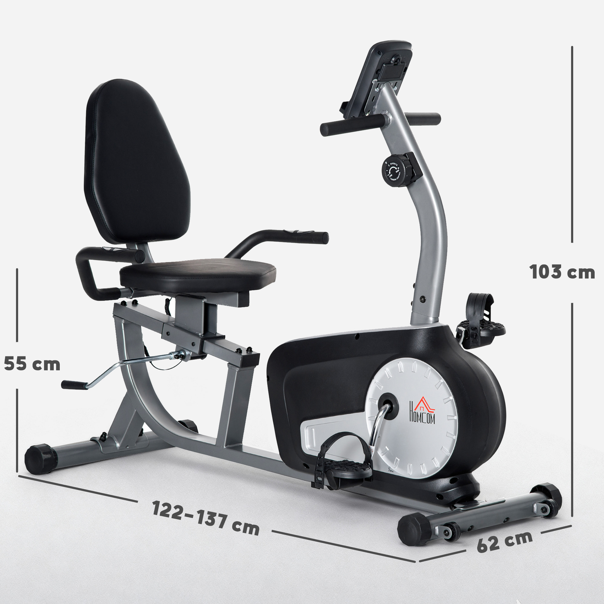 Bicicleta Estática con Respaldo Ajustable Bicicleta Estática Reclinada con 8 Niveles de Resistencia Magnética Asiento Regulable Sensor de Pulso Pantalla LCD Ruedas para Casa Gimnasia
