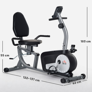 Bicicleta Estática con Respaldo Ajustable Bicicleta Estática Reclinada con 8 Niveles de Resistencia Magnética Asiento Regulable Sensor de Pulso Pantalla LCD Ruedas para Casa Gimnasia