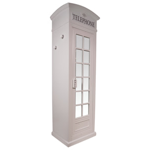 Armadio "cabina telefonica londinese" con 3 ripiani e anta a specchio, Made in Italy, Guardaroba per camera da letto, cm 68x55h215, colore Bianco