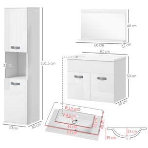 Muebles de Baño con Lavabo y Espejo Columna de Baño Conjunto de Muebles de Baño de Pared de 3 Piezas Estilo Moderno Blanco