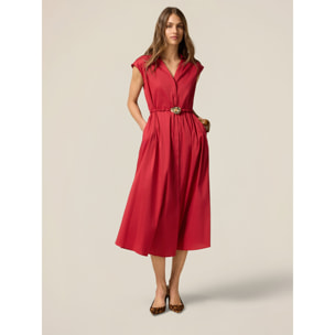Oltre - Camisa midi de popelina con cinturón - Rojo