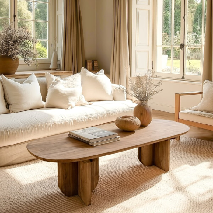 SIXTINE - Table basse 140x60cm en bois de teck recyclé