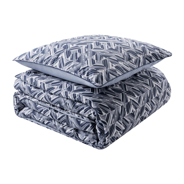 Parure de lit Housse de couette + Taie carrée en percale de coton, REFLETS, Bleu