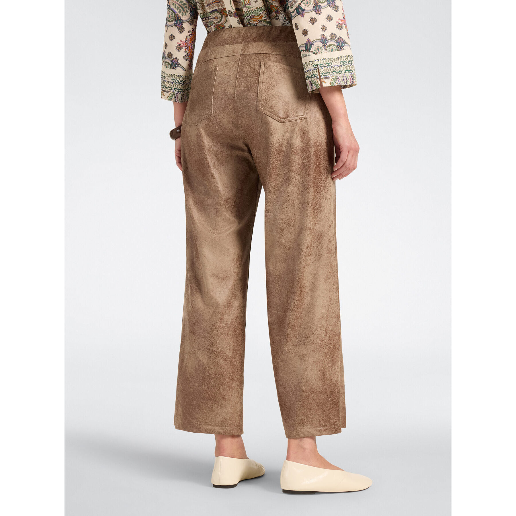 Elena Mirò - Pantaloni palazzo cropped effetto used - Marrone