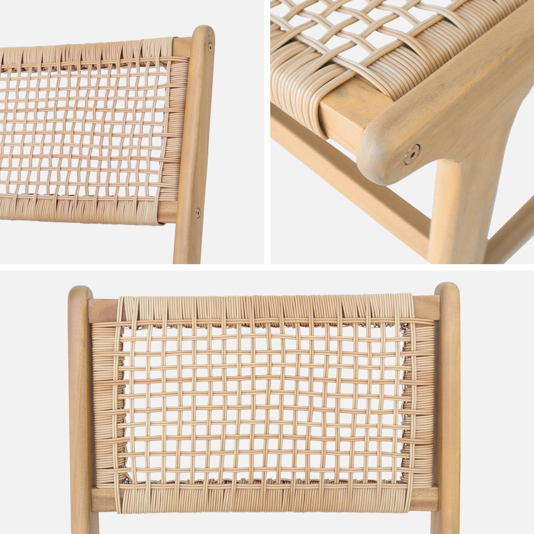 Lot de 4 chaises de jardin Ocara. cannage et bois. L 61 x 51 x 85cm