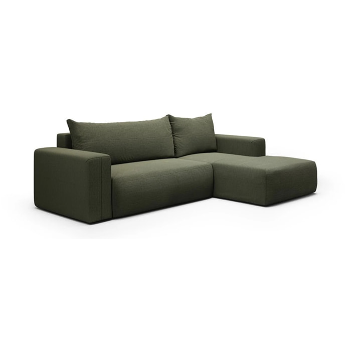 NALA - Canapé d'angle droit convertible 4 places en tissu kaki
