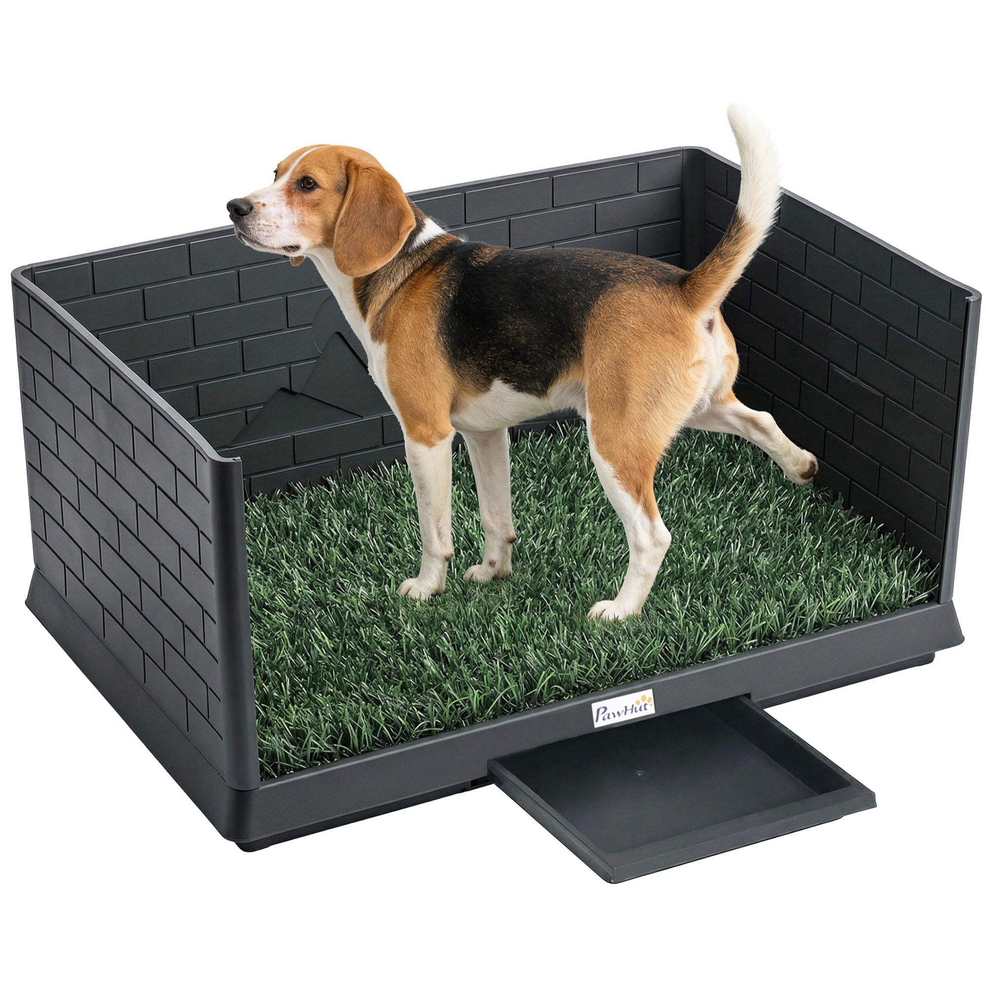 Inodoro para Perros con Césped Artificial, 75x51x36,5 cm, con Paredes Altas, Bandeja Deslizante y Fácil de Limpiar, Bandeja Sanitaria para Perros para Entrenamiento, Interior y exterior, Negro