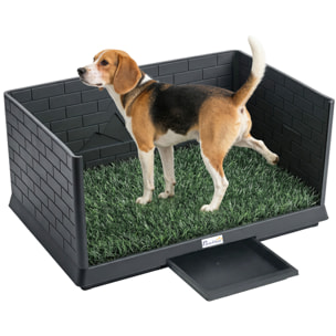 Inodoro para Perros con Césped Artificial, 75x51x36,5 cm, con Paredes Altas, Bandeja Deslizante y Fácil de Limpiar, Bandeja Sanitaria para Perros para Entrenamiento, Interior y exterior, Negro