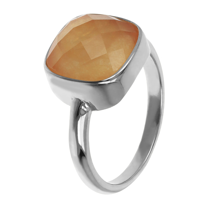 Anello Cocktail Quadrato con Pietra Naturale Quarzite Arancione in Argento 925 placcato Rodio