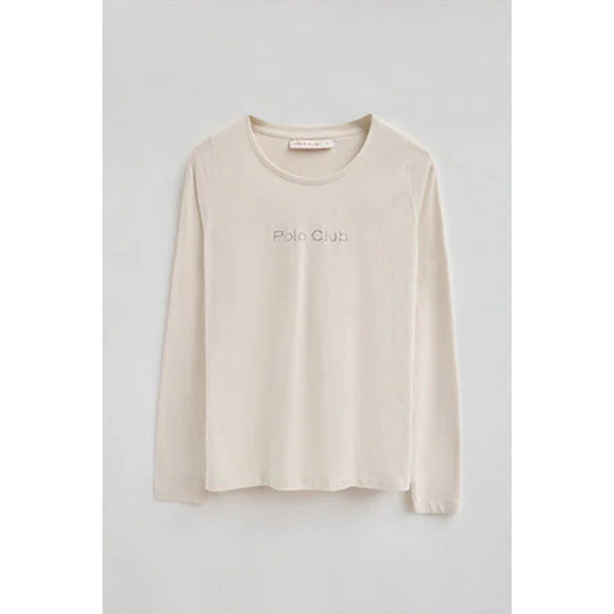 Camiseta color crudo de manga larga con brillantes Polo Club
