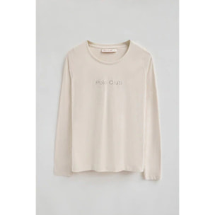 Camiseta color crudo de manga larga con brillantes Polo Club