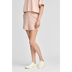 Pantaloncini in cotone nude con logo ricamato