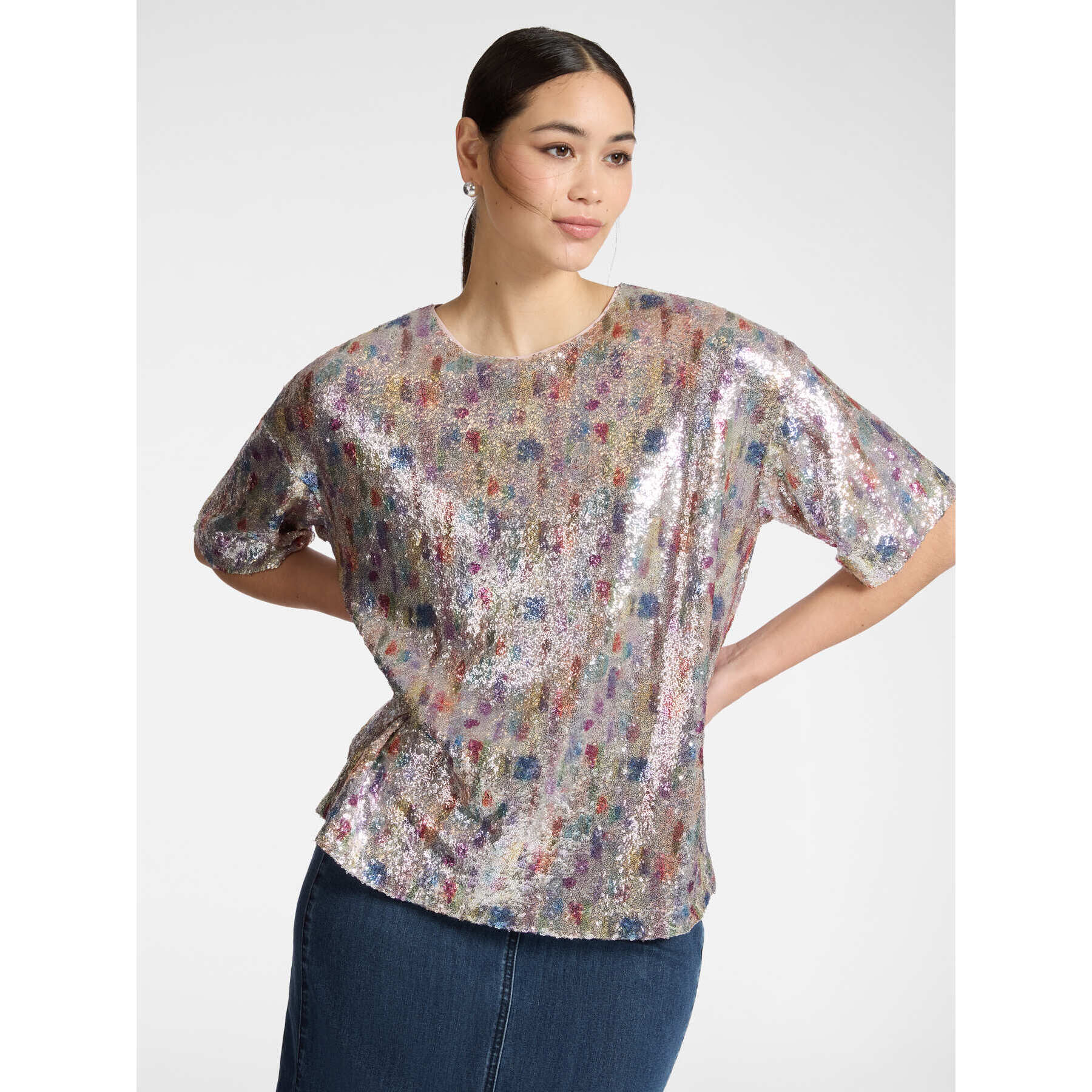 Elena Mirò - Blusa de tul con lentejuelas - Gris