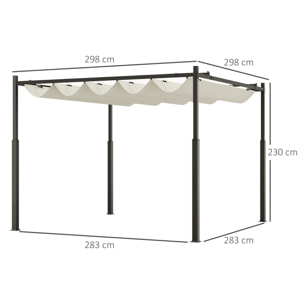 Pergola rétractable 3 x 3 m acier époxy noir polyester haute densité 180 g/m² UPF30+ crème