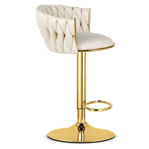 Sgabello da bar Mig in velluto beige e metallo dorato