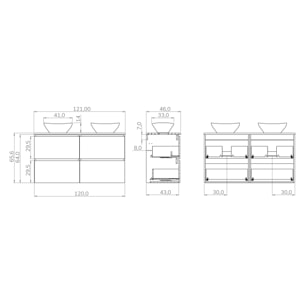 Conjunto de Baño Kaji | Mueble de Baño Suspendido | 120 cm Teka| Cuatro Cajones | Lavabo Redondo sobre Encimera | No incluye Espejo | Alday