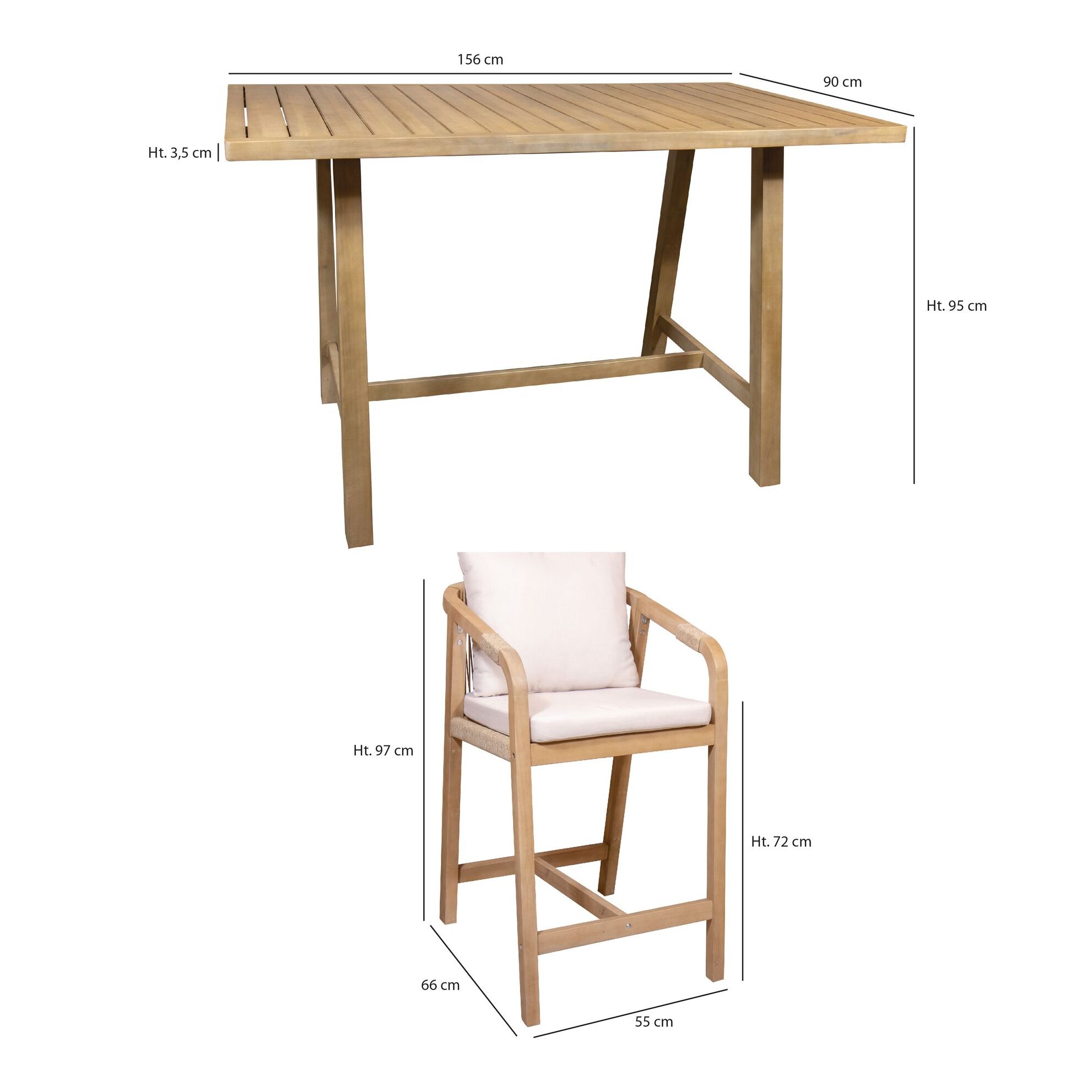 Ensemble table haute et chaises en bois d'acacia 4 places SAONA