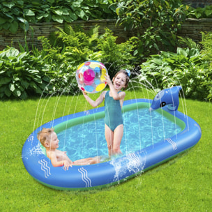 Piscina per bambini Splash Pad con delfino. Getti d'acqua laterali. 170x110 cm.