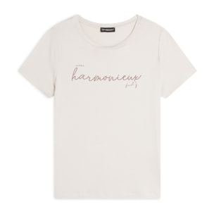 T-shirt donna in jersey viscosa scritta composta da borchie