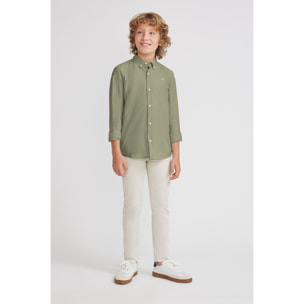 Polo Niño Manga Larga de Punto Camisa 100 % Algodón Color Blanco, Cuello Button-Down, Botones Frontales, Logo Bordado | Color: Verde oscuro | Street Monkey