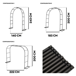 Kiros - Arco Floreale Da Giardino con Base Lunghezza e Altezza Regolabili Supporto per piante in Metallo Nero