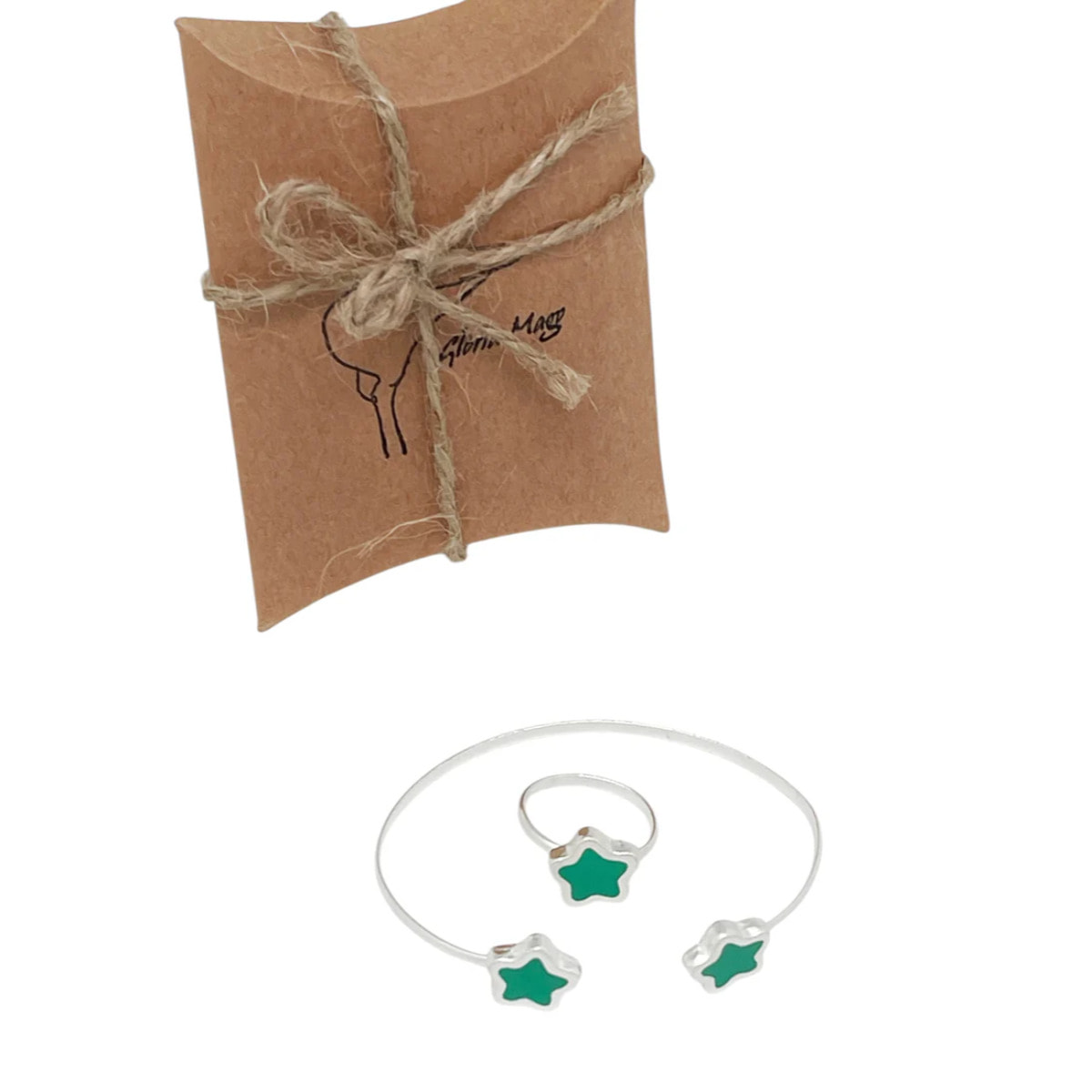 Conjunto Colors Flor Pulsera y anillo plata 10µ Verde