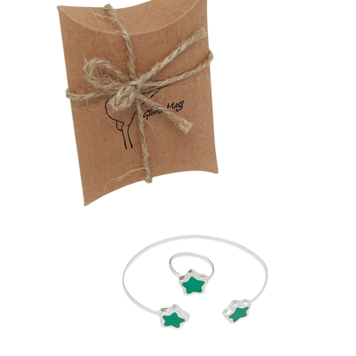 Conjunto Colors Flor Pulsera y anillo plata 10µ Verde